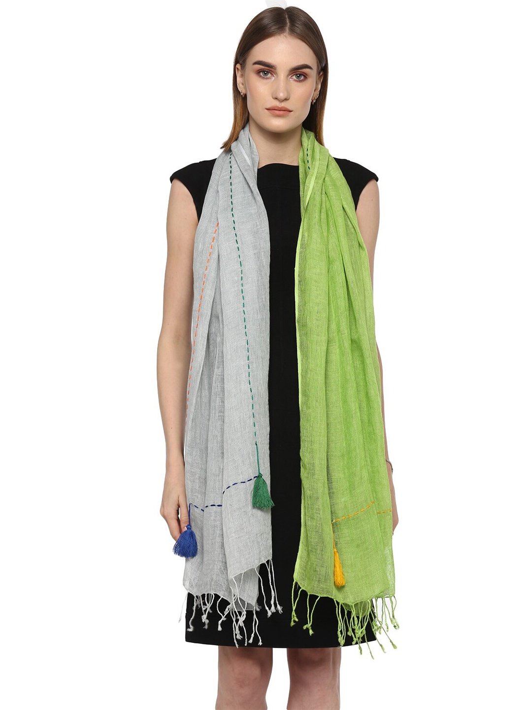 

Rhe-Ana Women Green & Grey Embroidered Stole