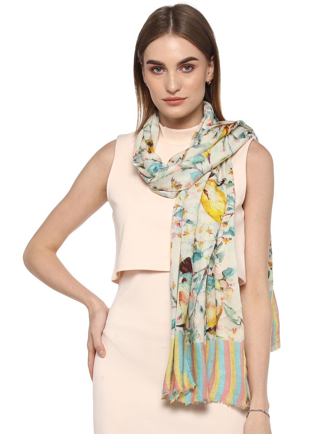 

Rhe-Ana Women Off White Floral Printed Stole
