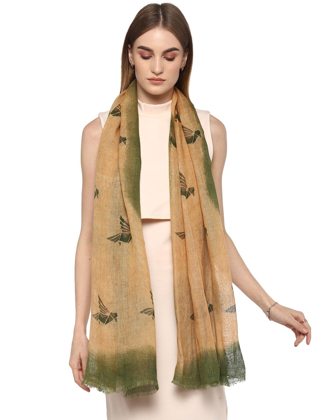 

Rhe-Ana Women Green & Beige Printed Stole