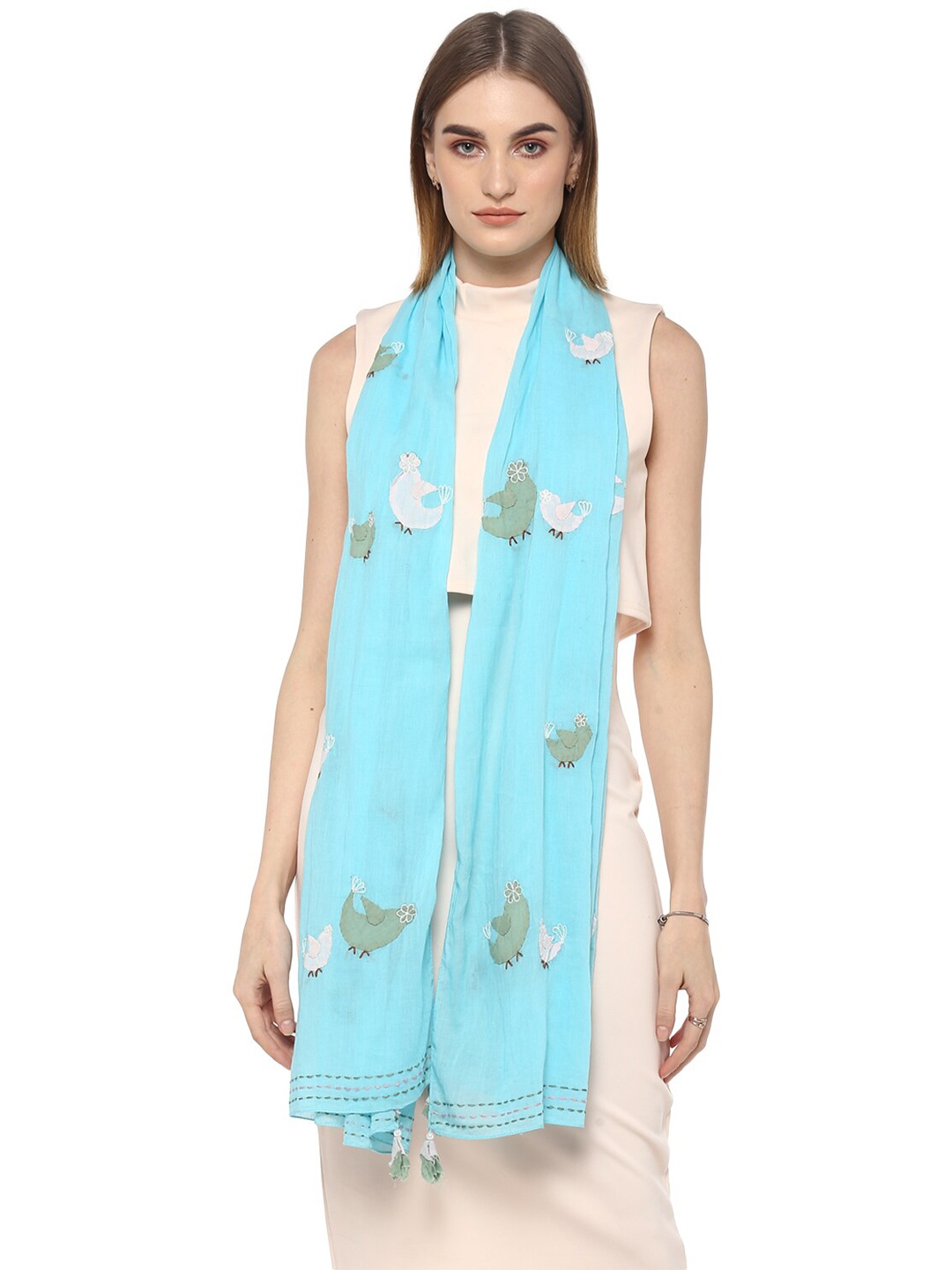 

Rhe-Ana Women Turquoise Blue & White Printed Stole