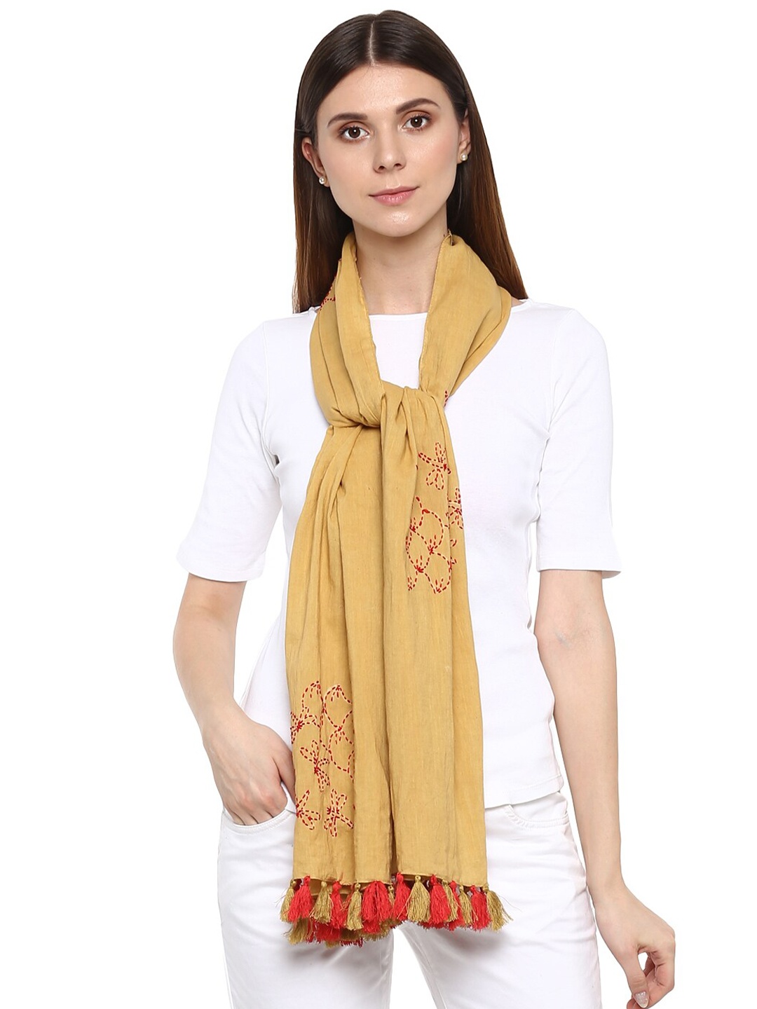 

Rhe-Ana Women Beige & Red Printed Stole