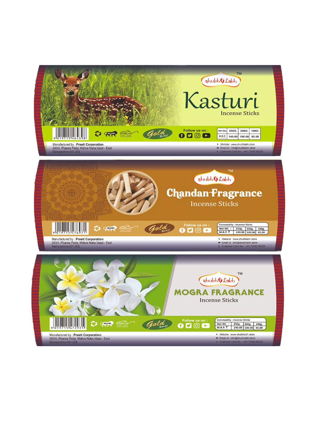 

Shubh Labh Pack of 3 Black Chandan, Kasturi & Mogra Incense Sticks