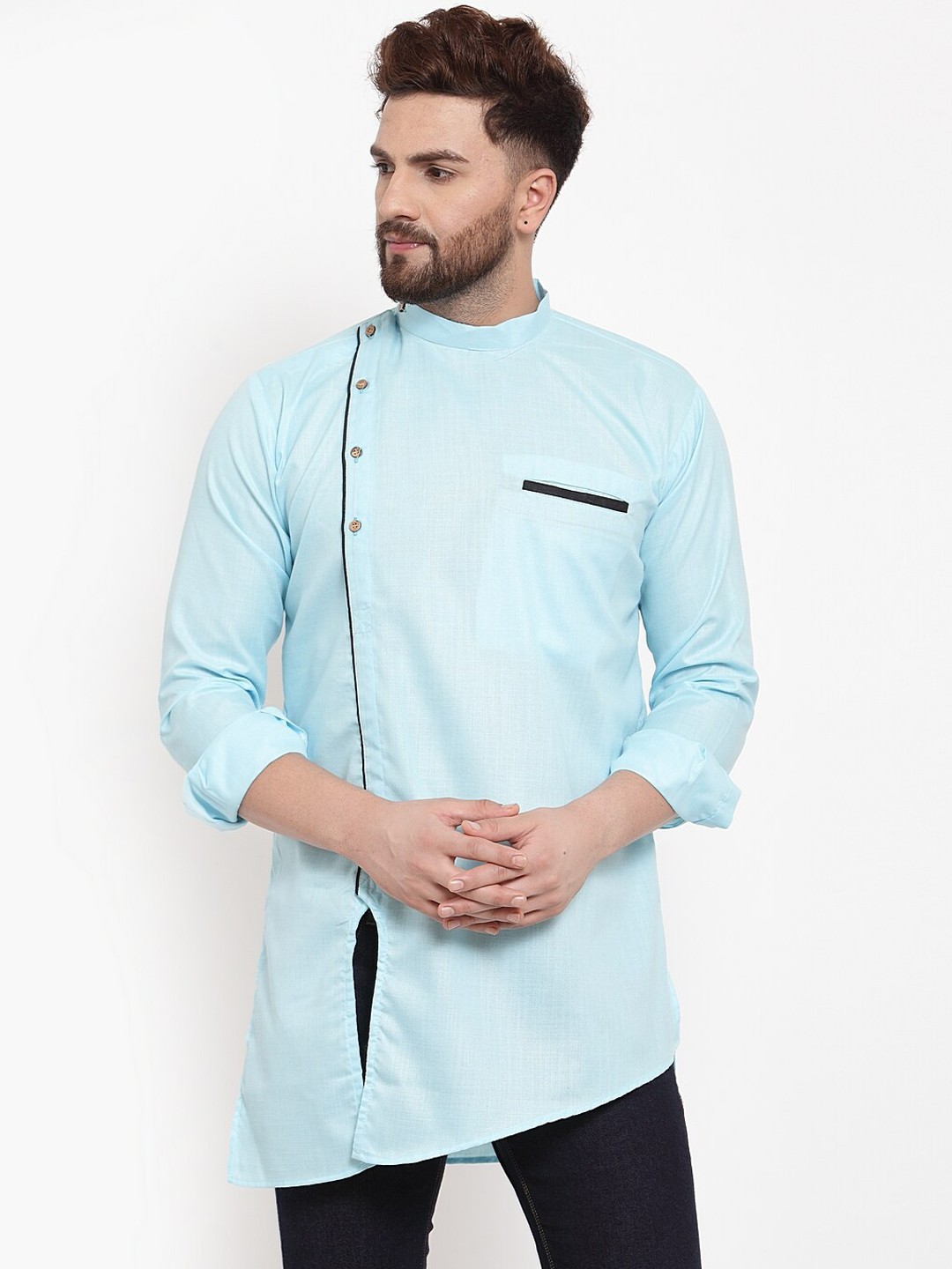 

Benstoke Men Blue Kurta