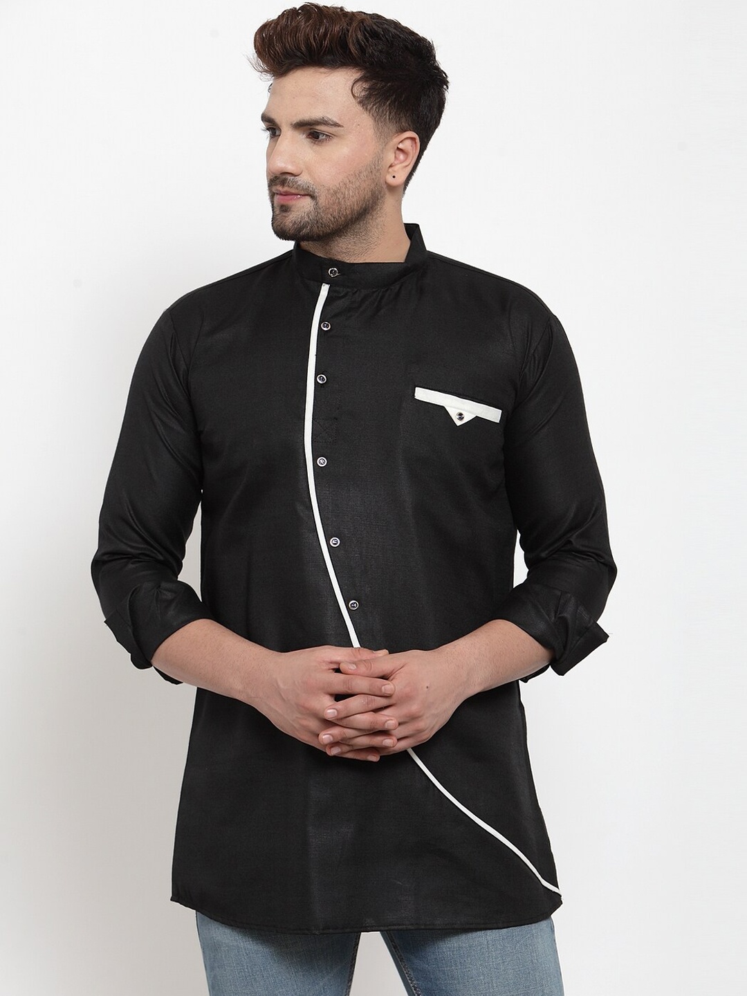 

Benstoke Men Black Thread Work Kurta