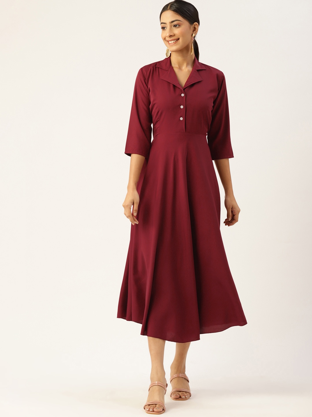 

Kushi Flyer Maroon Crepe Formal Midi Dress