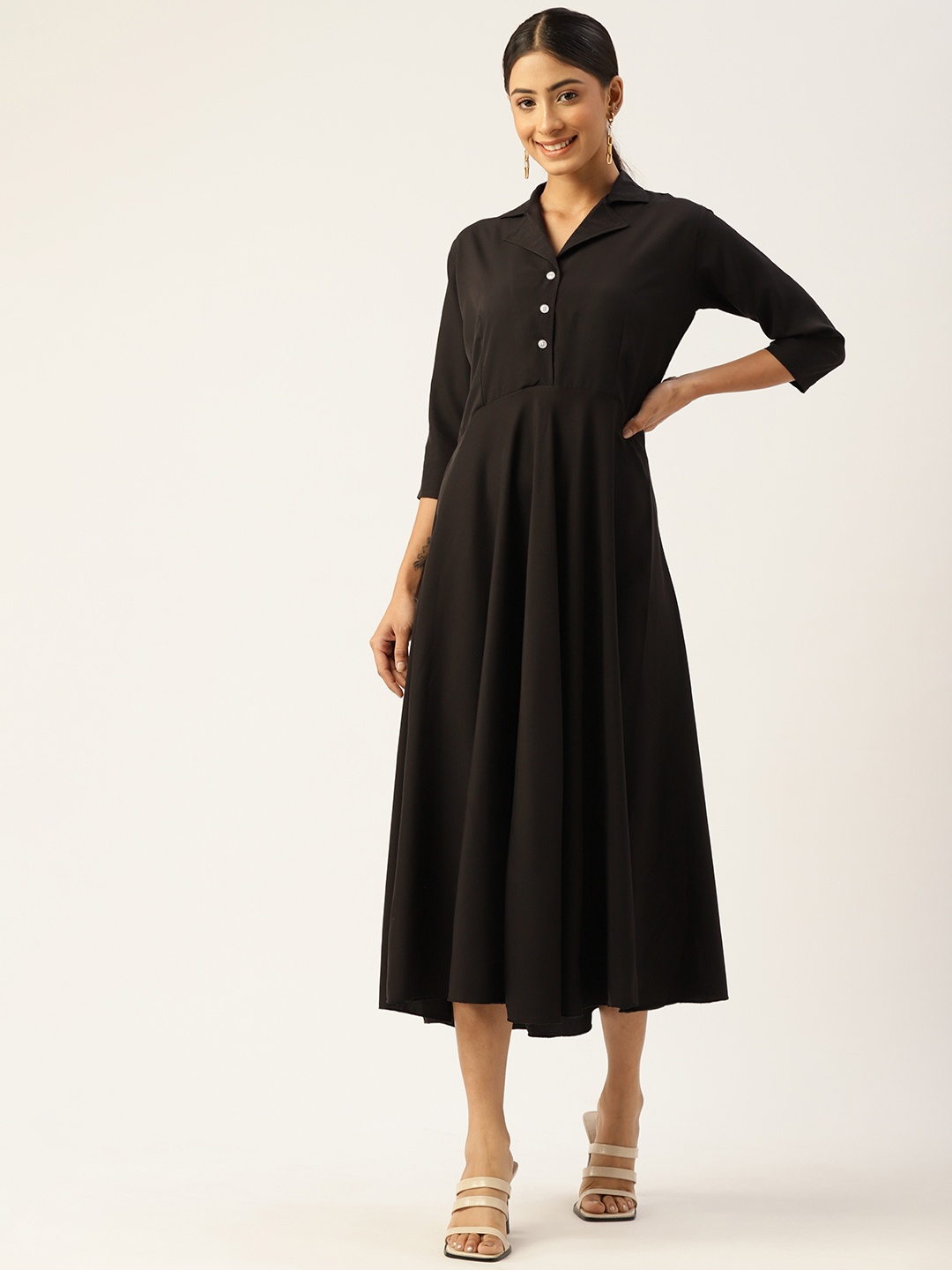 

Kushi Flyer Black Crepe Formal Midi Dress