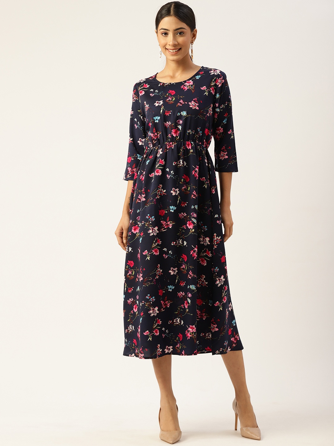 

Kushi Flyer Blue Floral Crepe Midi Dress