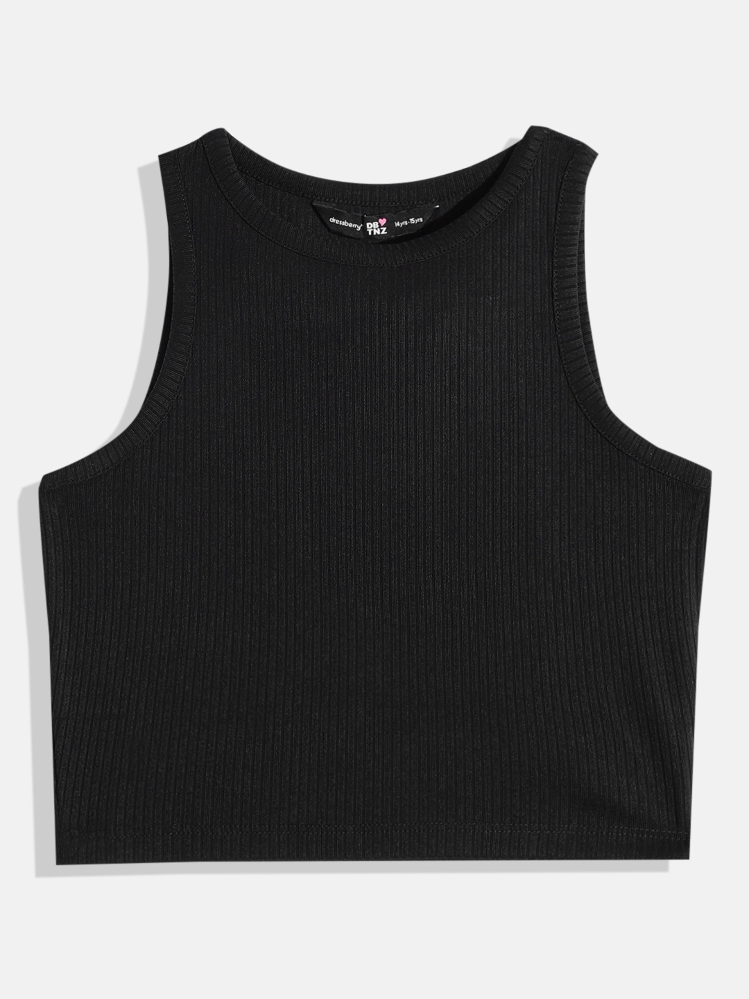 

DressBerry Girls Black Solid Self Striped Top