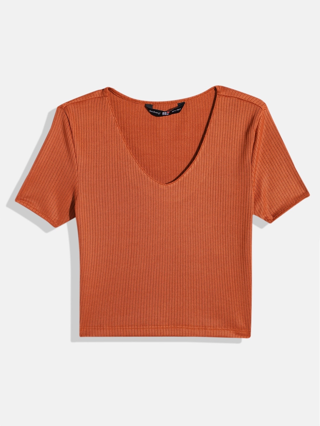 

DressBerry Girls Self Striped Boxy Top, Brown