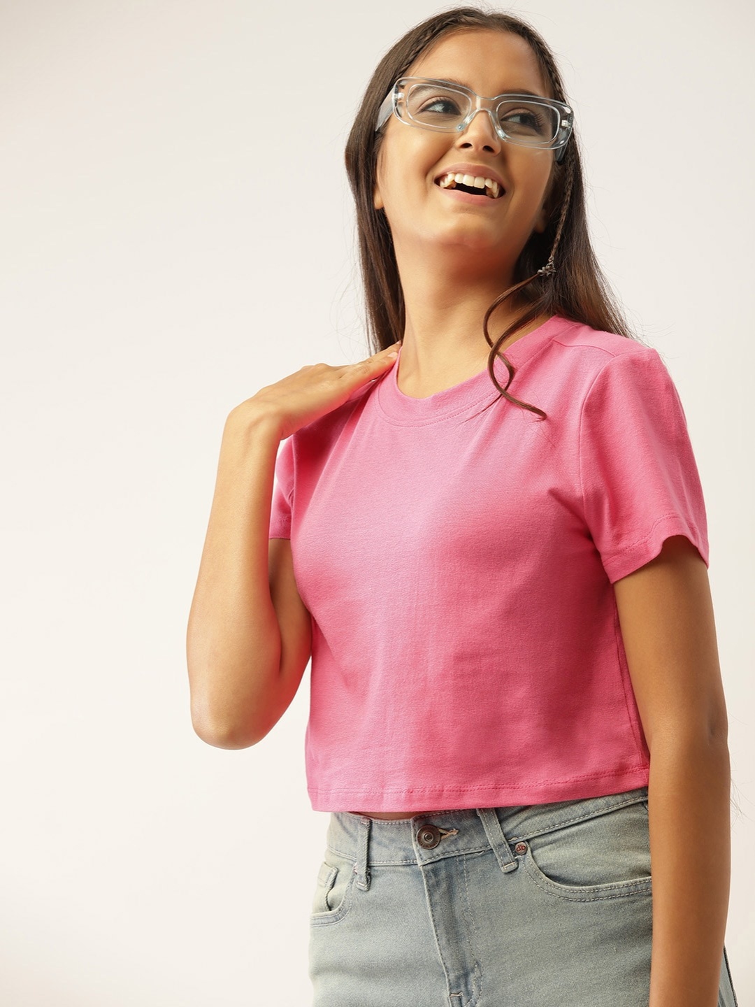 

DressBerry Teen Girls Pink Solid Pure Cotton T-shirt