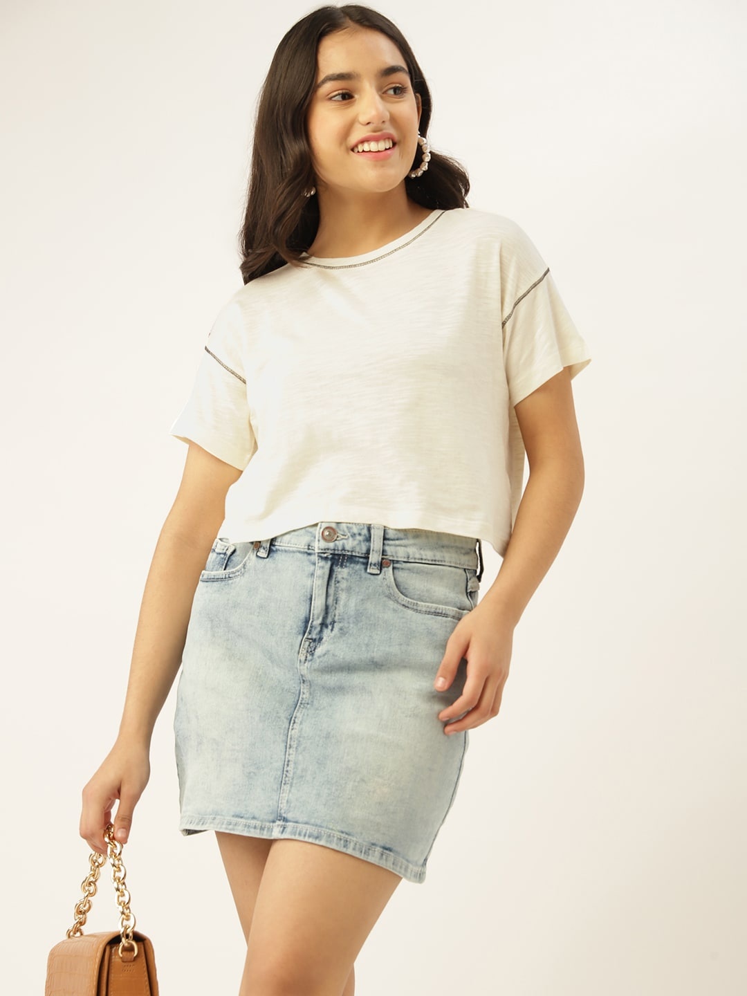 

DressBerry Teen Girls Off White Melange Effect Cotton T-shirt