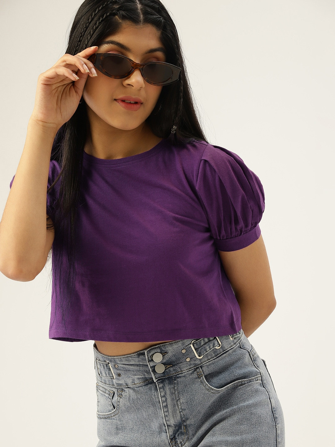 

DressBerry Teen Girls Aubergine Solid Cotton Top, Purple