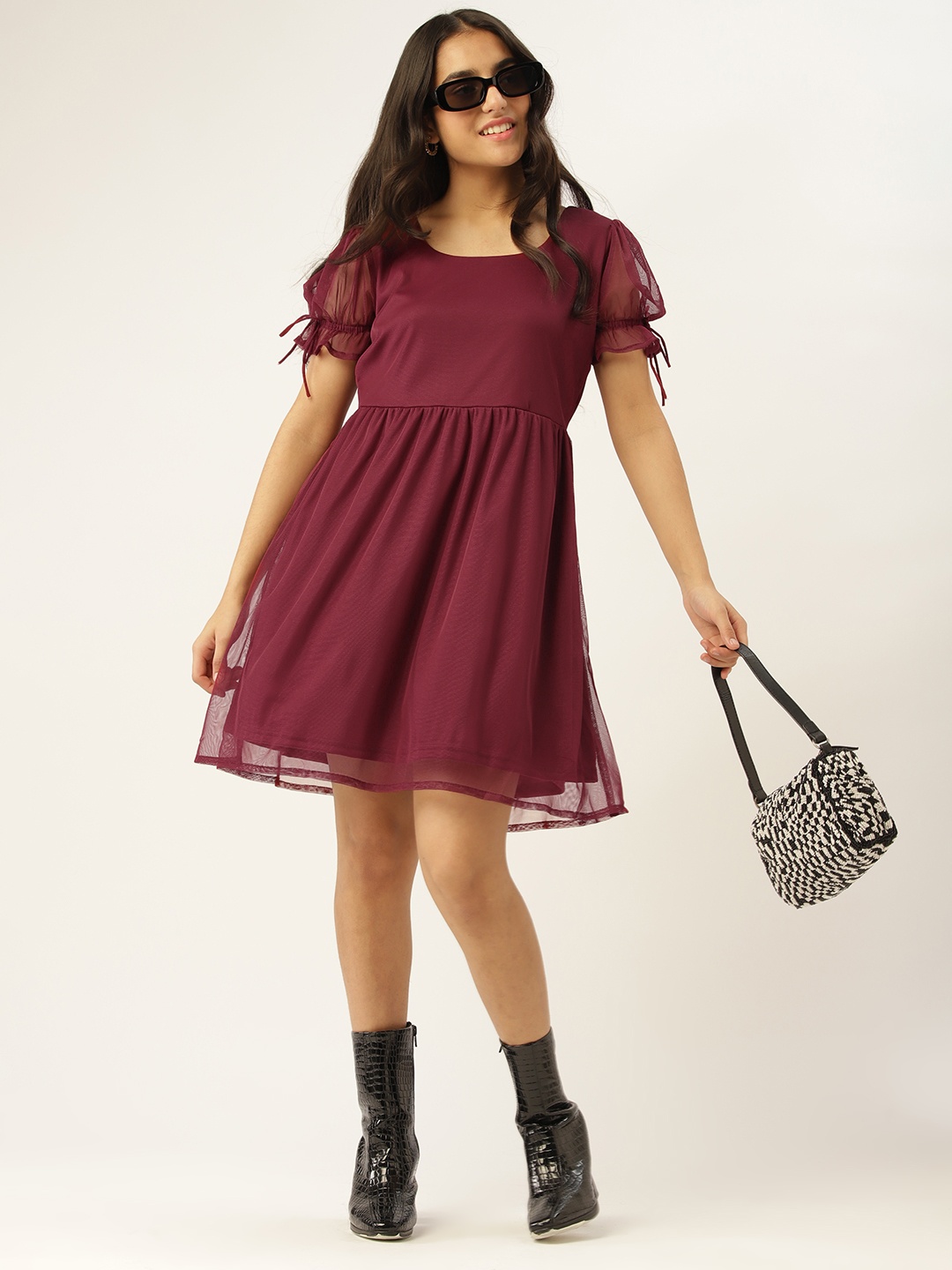 

DressBerry Girls Maroon Net A-Line Dress