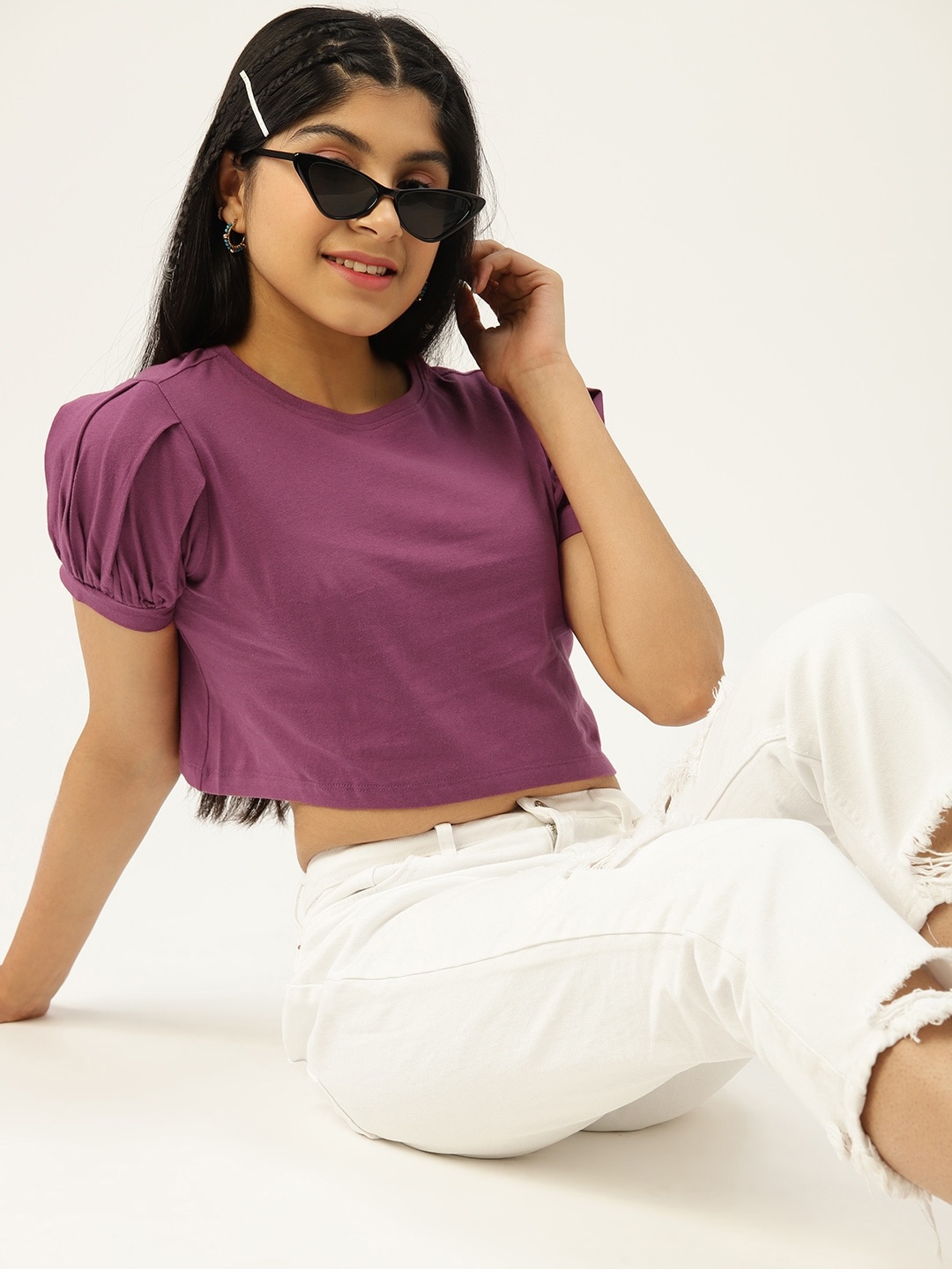 

DressBerry Teen Girls Mauve Solid Cotton Top