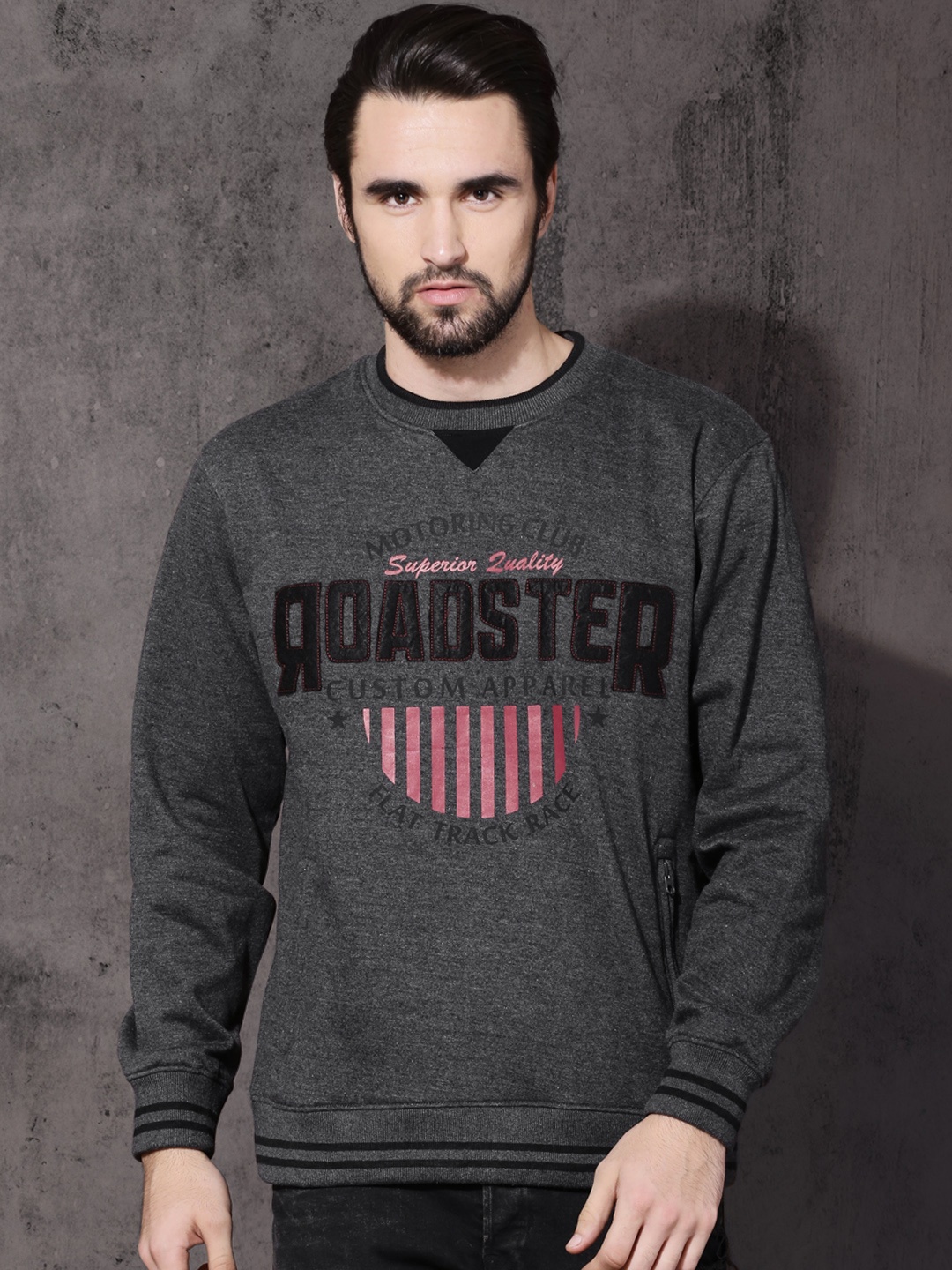 

Roadster Men Charcoal Grey Printed Sweatshirt