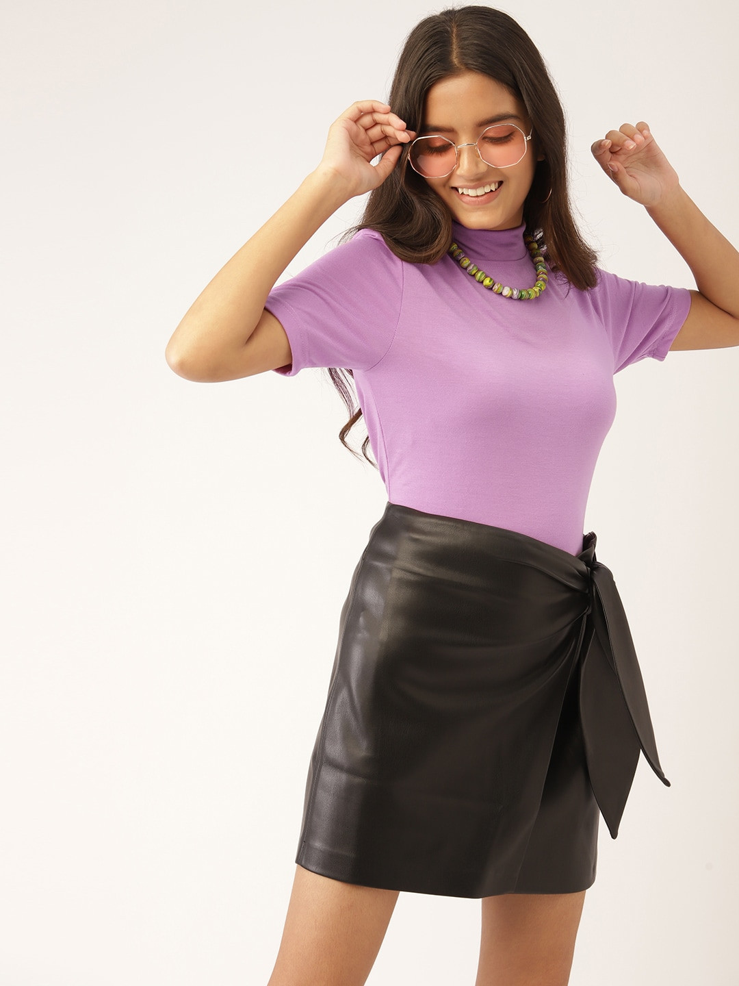 

DressBerry Girls Lavender Solid High Neck T-shirt