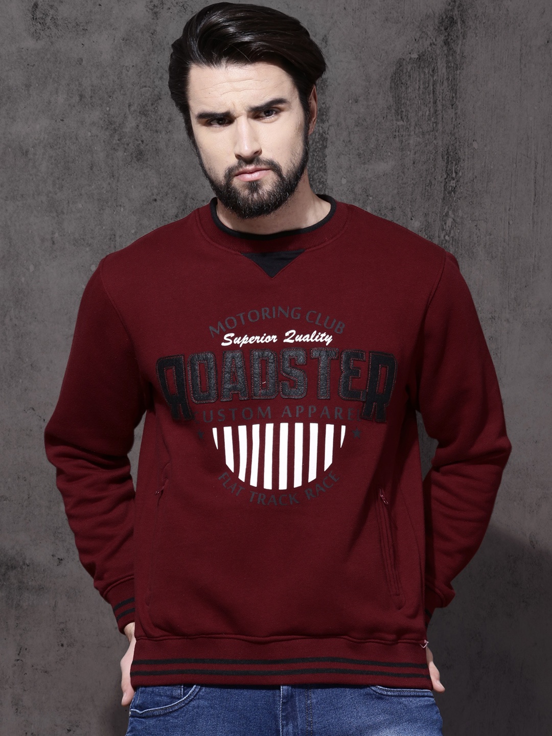 

Roadster Men Maroon Printed Sweatshirt