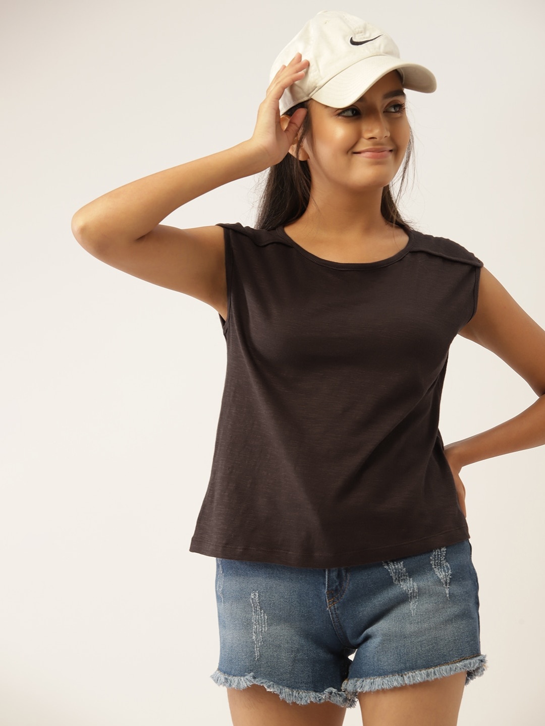 

DressBerry Teen Girls Coffee Brown Solid Pure Cotton T-shirt