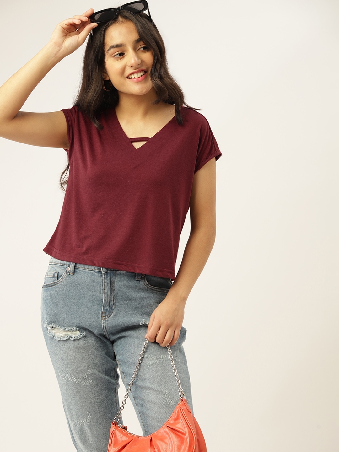 

DressBerry Girls V-Neck T-shirt, Burgundy