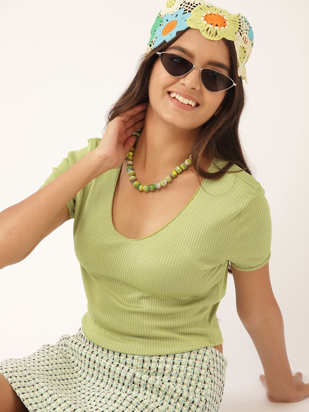 

DressBerry Girls Green Ribbed Top