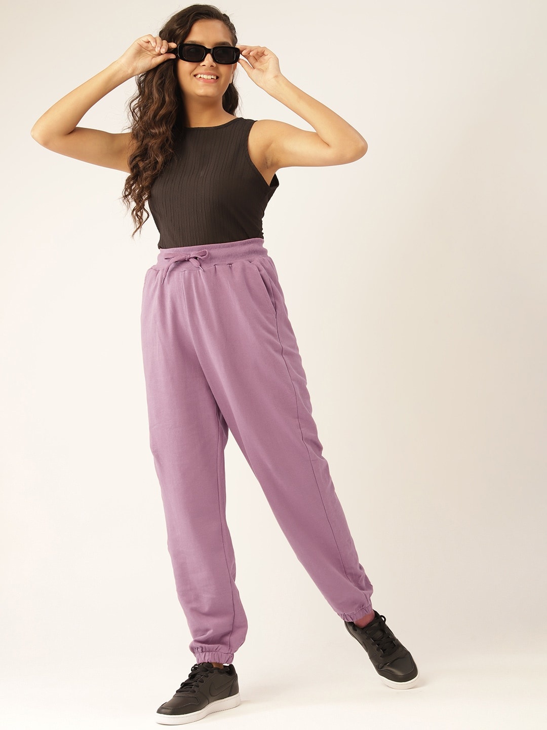 

DressBerry Girls Dusty Pink Pure Cotton Solid Joggers, Rose