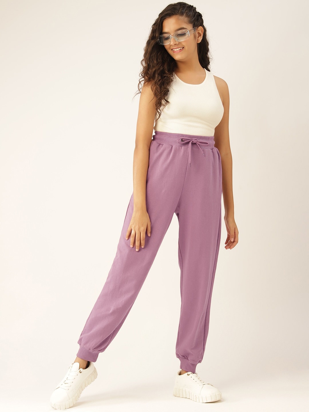 

DressBerry Girls Dusty Pink Pure Cotton Solid Joggers, Rose