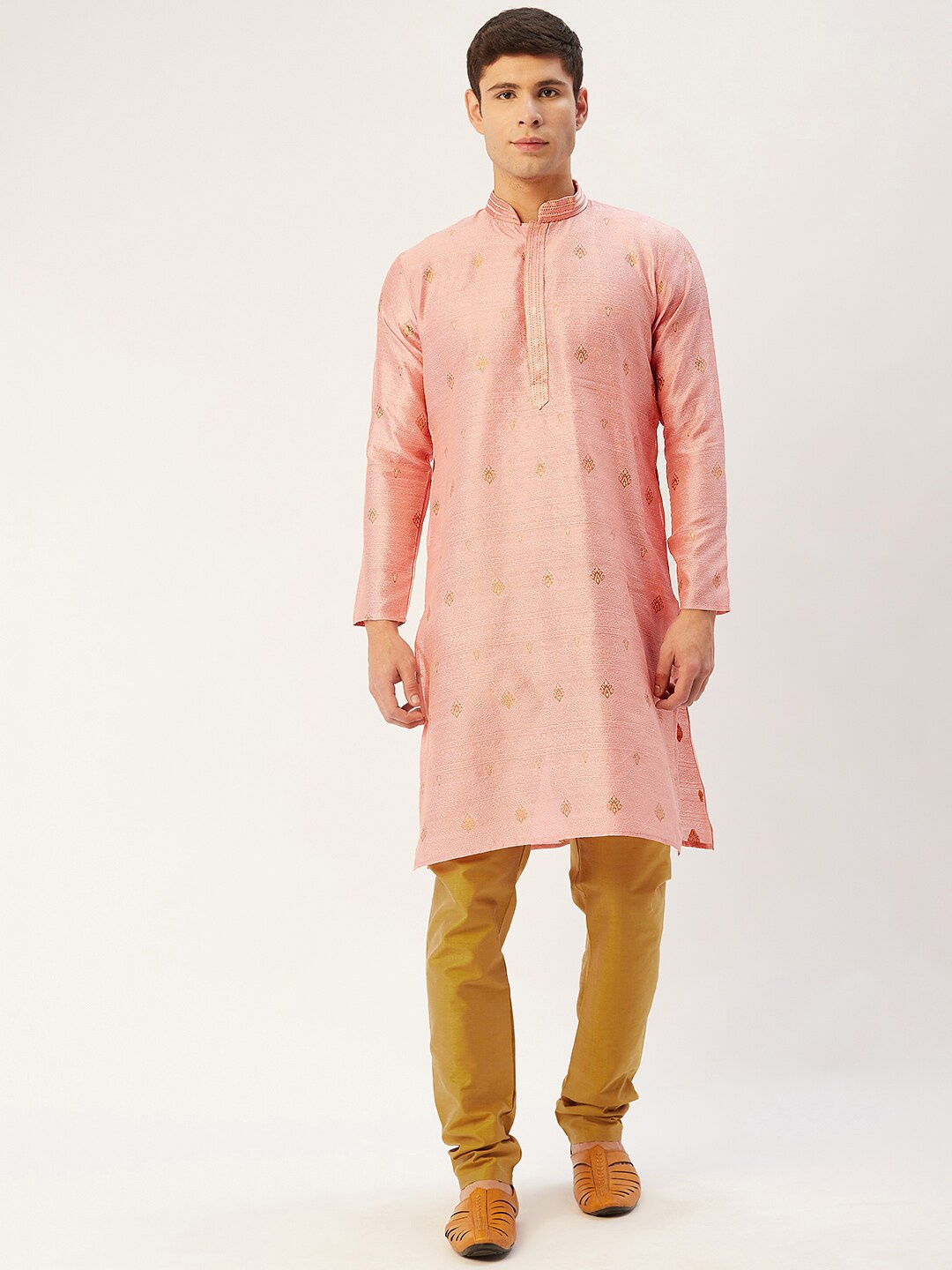 

Jompers Men Pink Embroidered Kurta with Churidar