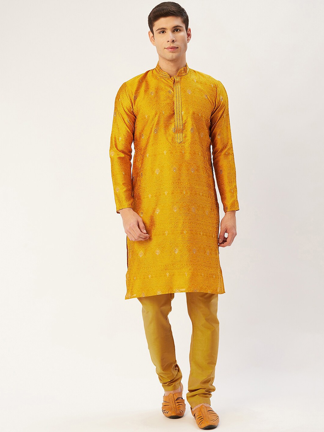 

Jompers Men Mustard Yellow Ethnic Motifs Kurta with Pyjamas