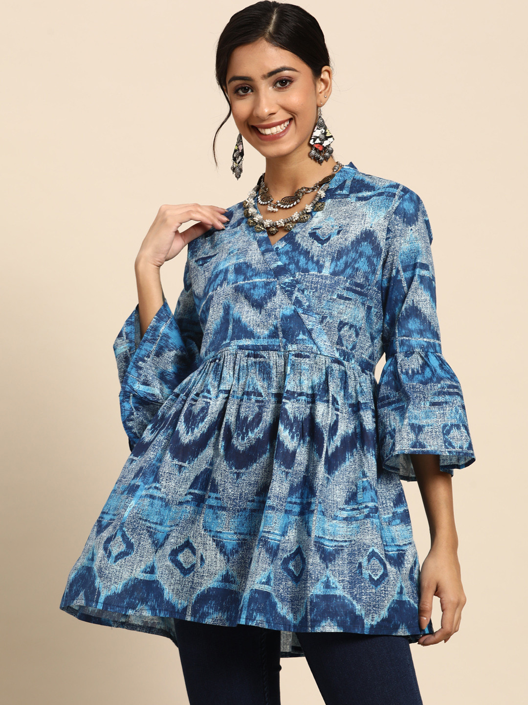 

Sangria Navy Blue Print Pure Cotton Abstract Printed Top