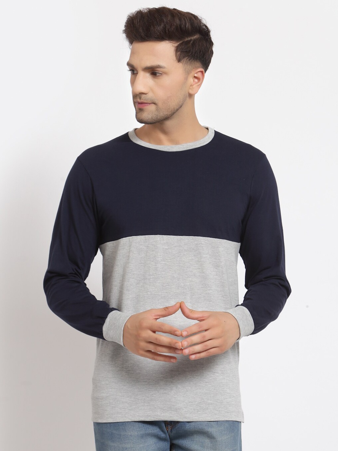 

Kalt Men Navy Blue Colourblocked T-shirt