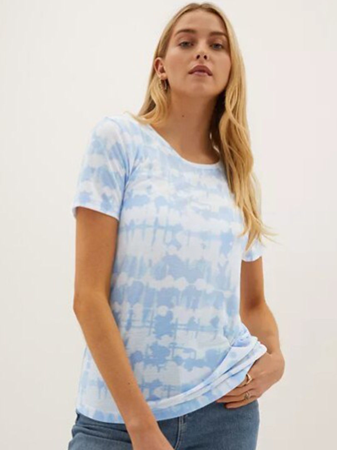 

Marks & Spencer Women Blue Striped T-shirt