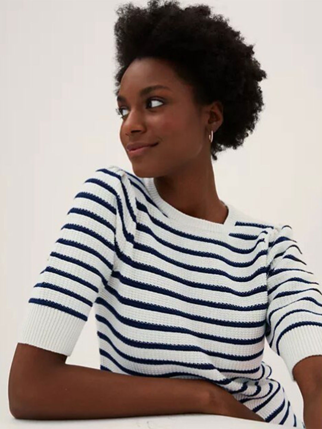 

Marks & Spencer Women Navy Blue & White Striped T-shirt