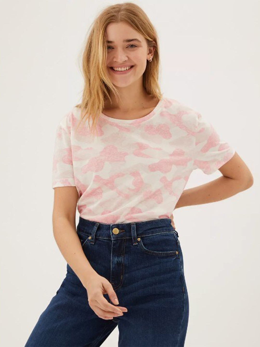 

Marks & Spencer Women Pink Tie and Dye Printed T-shirt
