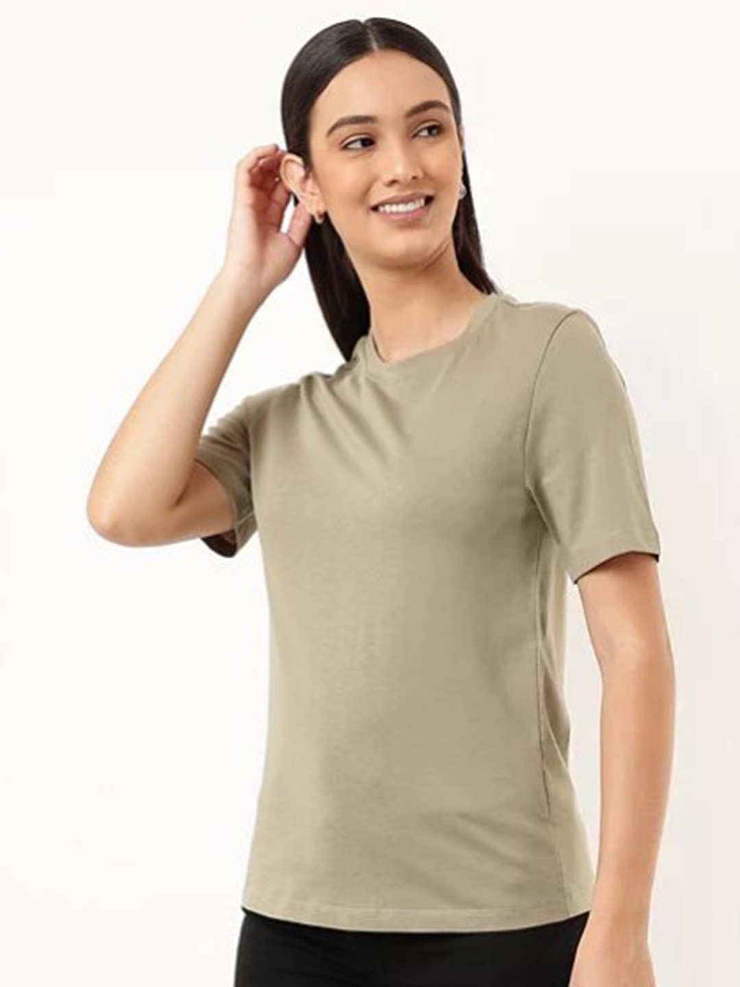 

Marks & Spencer Women Khaki Colourblocked Polo Collar T-shirt