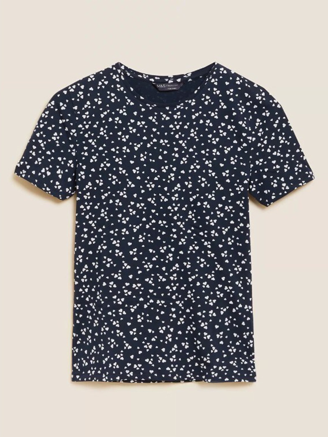 

Marks & Spencer Women Navy Blue Floral Printed Mandarin Collar T-shirt