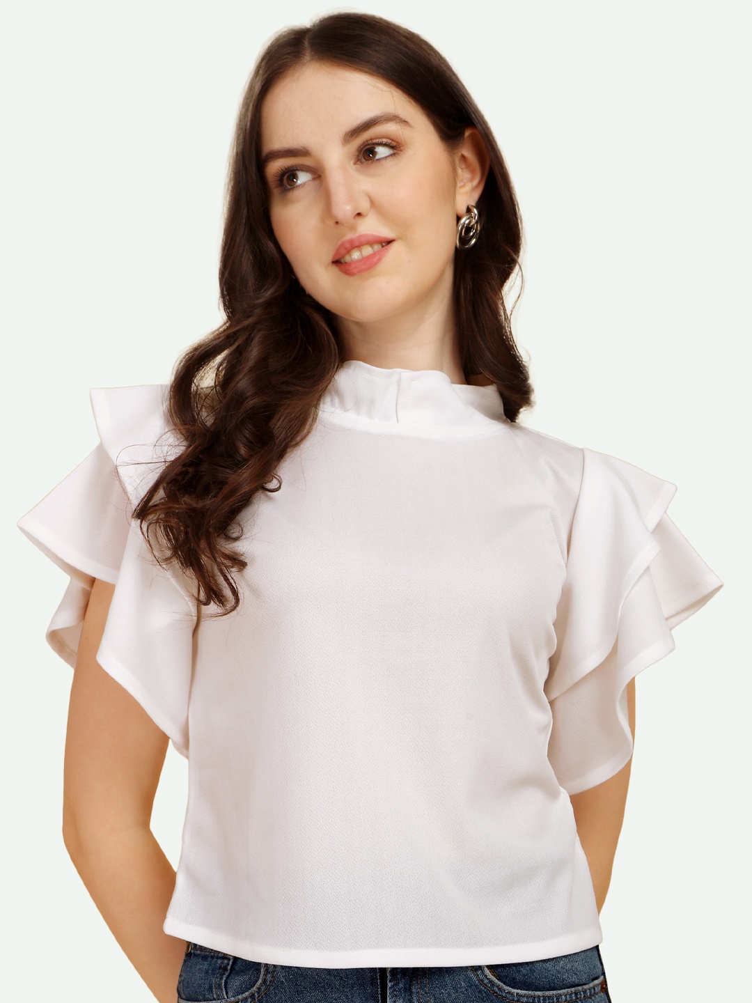 

Paralians Women White Solid Ruffled Sleeve Top