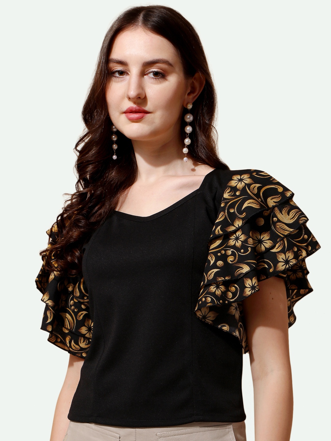 

Paralians Black & Yellow Sweetheart Neck Top
