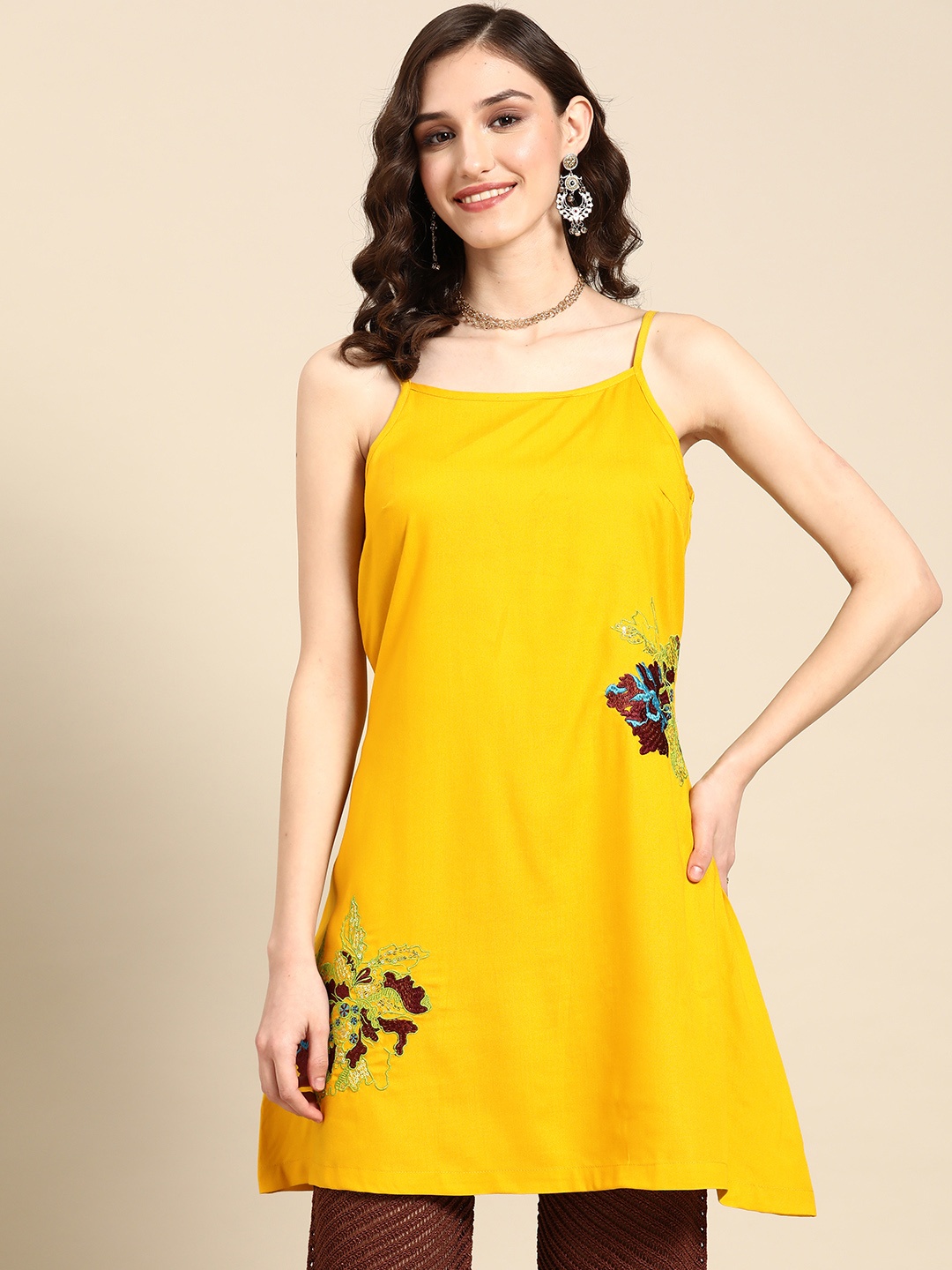 

Sangria Mustard Embroidered Tunic