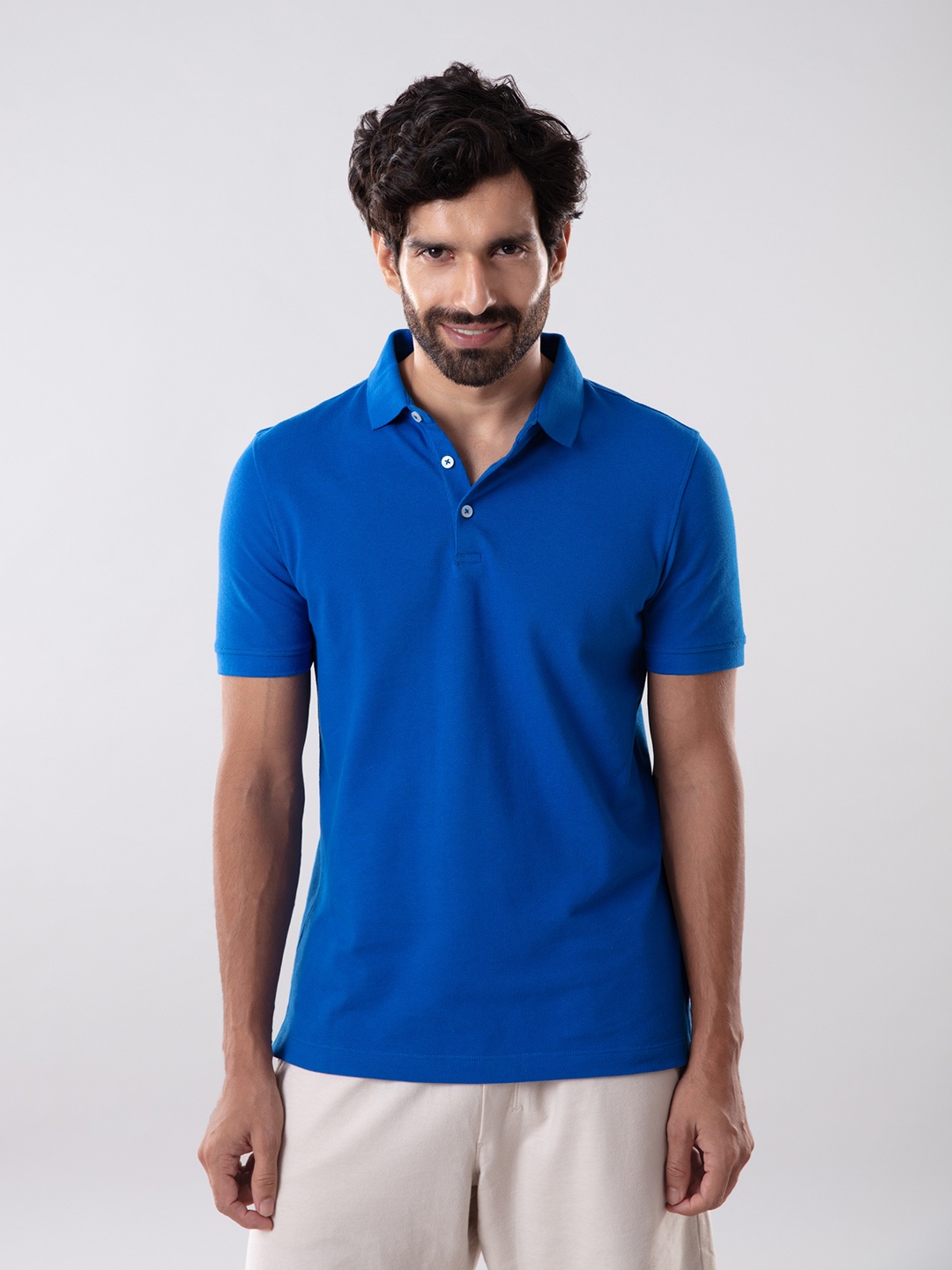 

Gloot Men Pure Cotton Anti Odor & Anti Stain Polo With No-Curl Collar T-shirt, Blue