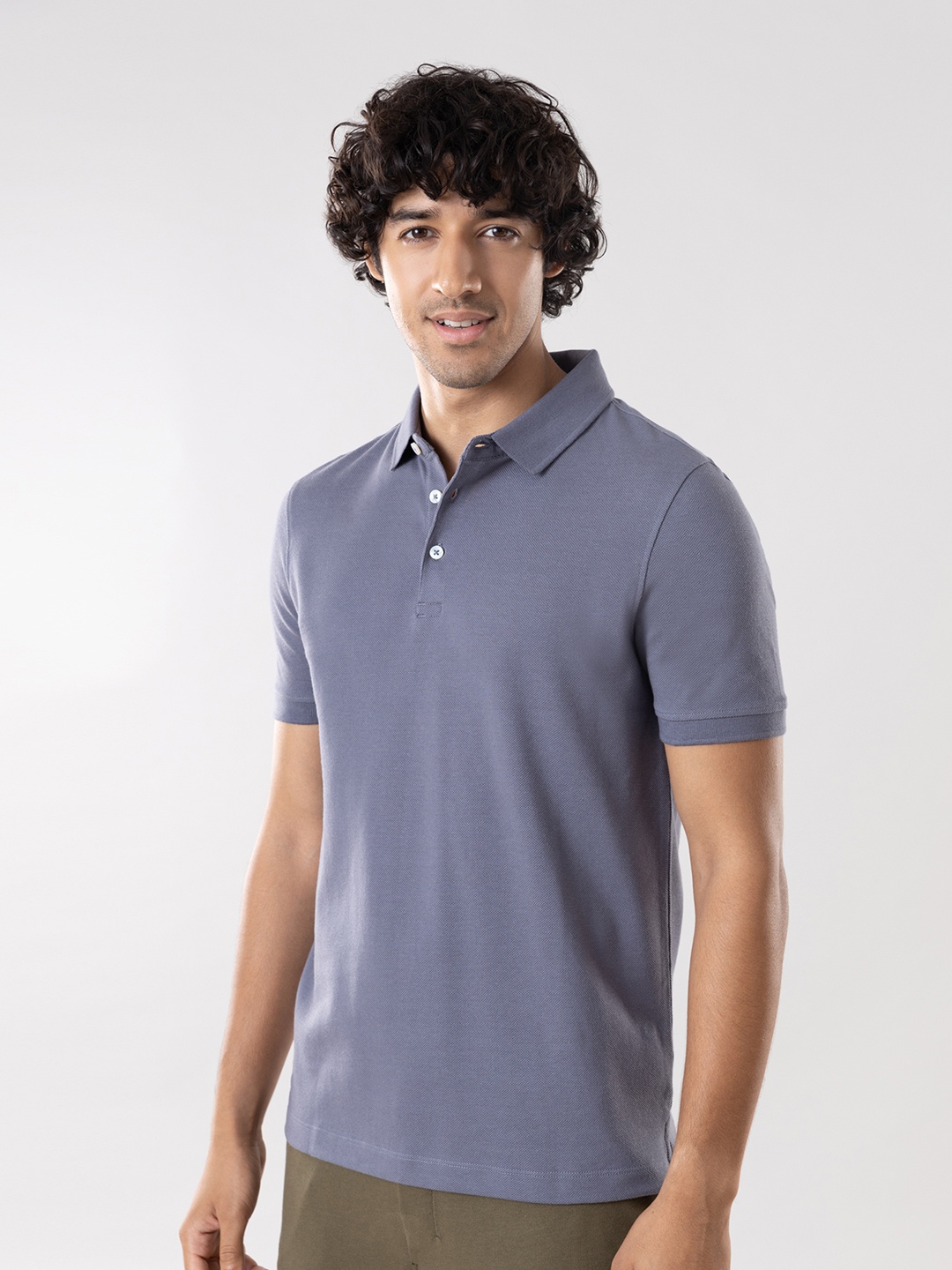 

Gloot Men Clean Cotton Anti Stain & Anti Odor T-shirt with No-Curl Polo Collar, Grey