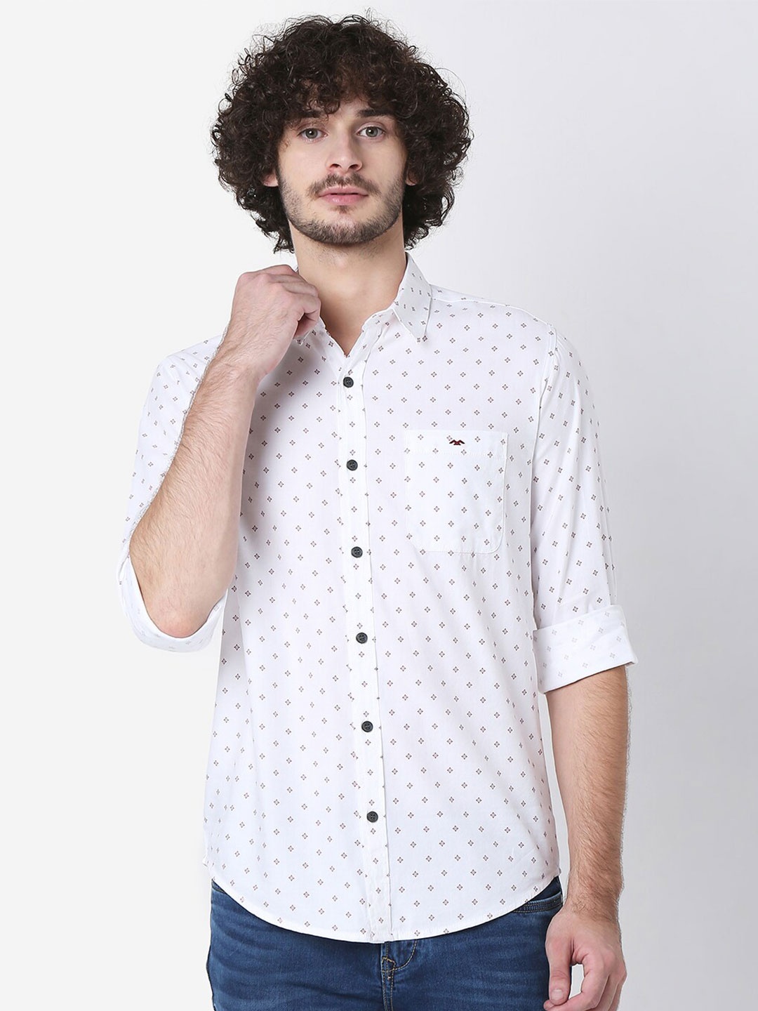 

Mufti Men White Classic Slim Fit Printed Casual Shirt