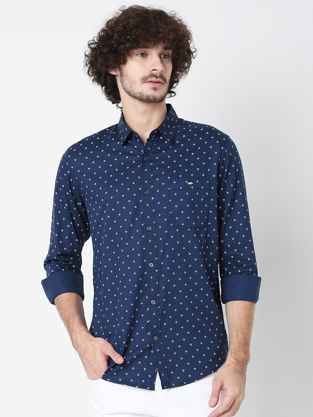 

Mufti Men Navy Blue Classic Slim Fit Printed Casual Shirt