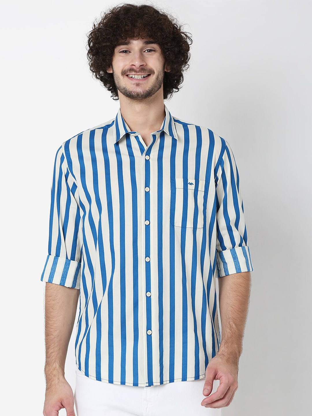 

Mufti Men Beige Classic Slim Fit Striped Pure Cotton Casual Shirt