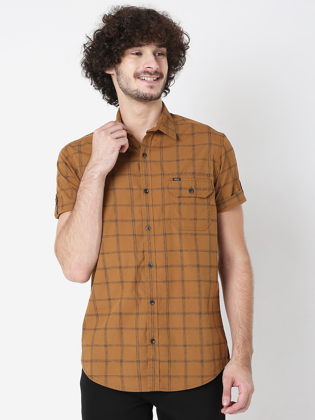 

Mufti Men Khaki Classic Slim Fit Checked Pure Cotton Casual Shirt