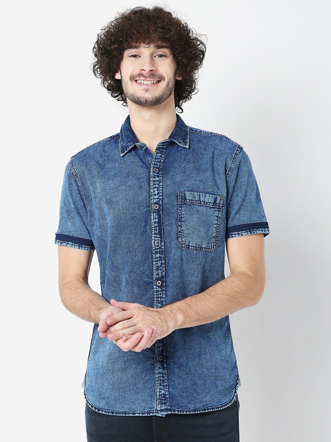 

Mufti Men Navy Blue Classic Slim Fit Faded Casual Shirt