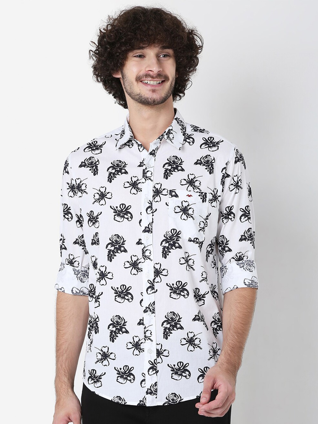 

Mufti Men White Classic Slim Fit Floral Printed Cotton Casual Shirt