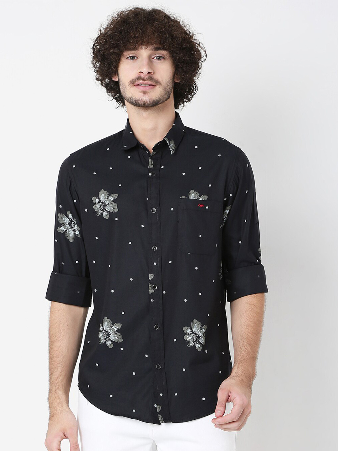 

Mufti Men Black Classic Slim Fit Printed Casual Shirt