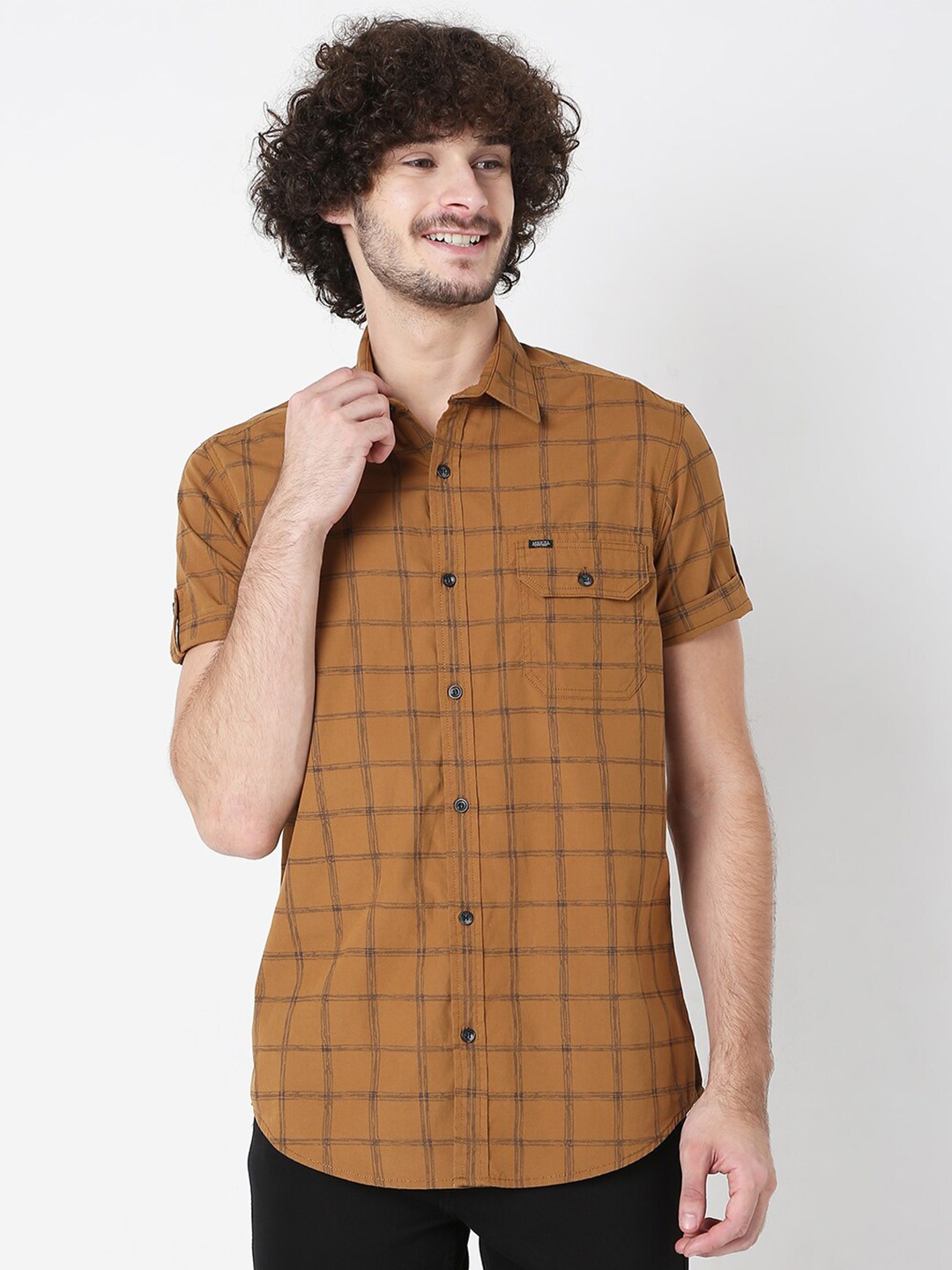 

Mufti Men Khaki Classic Slim Fit Checked Cotton Casual Shirt