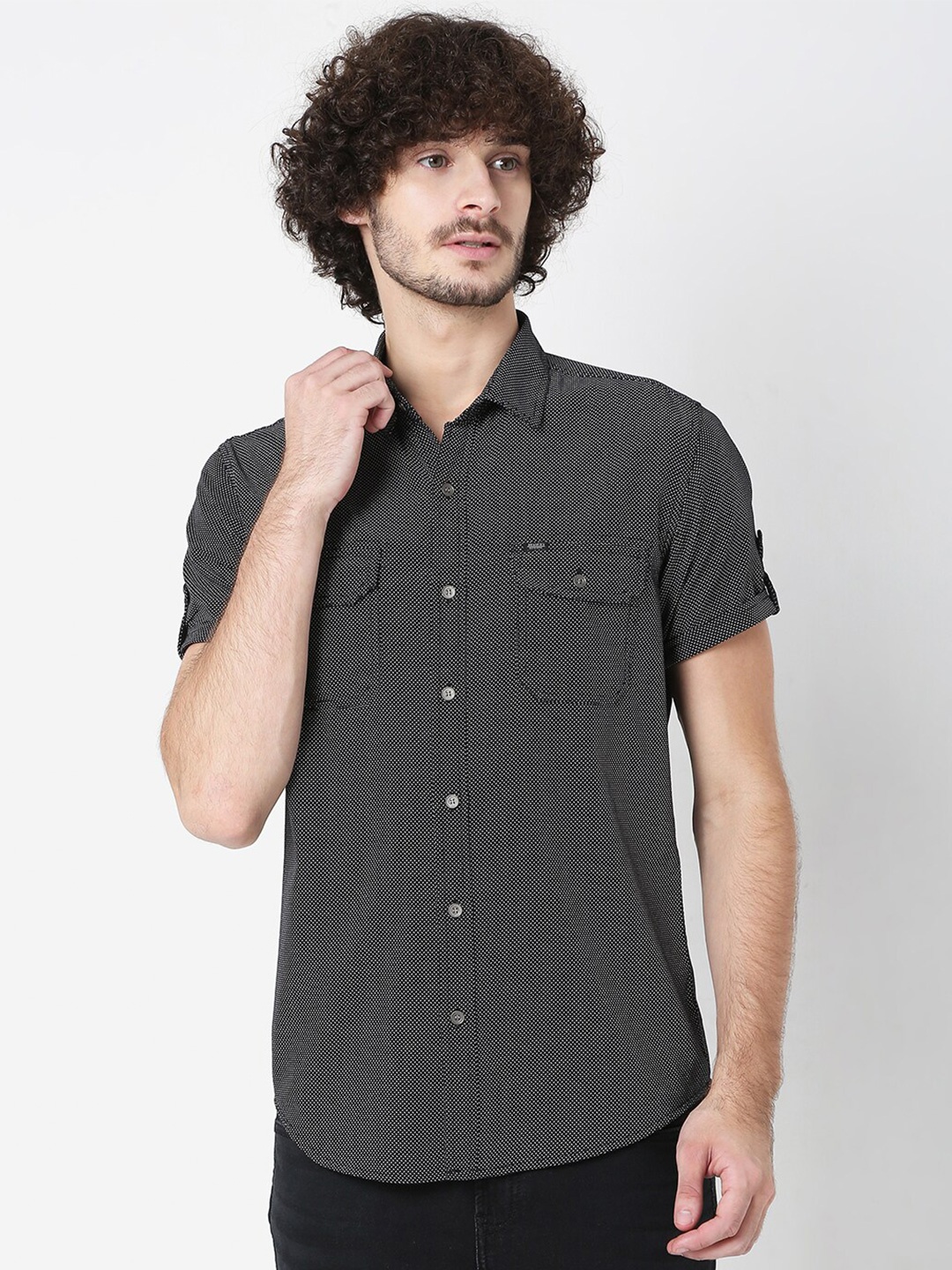 

Mufti Men Black Classic Slim Fit Printed Casual Shirt