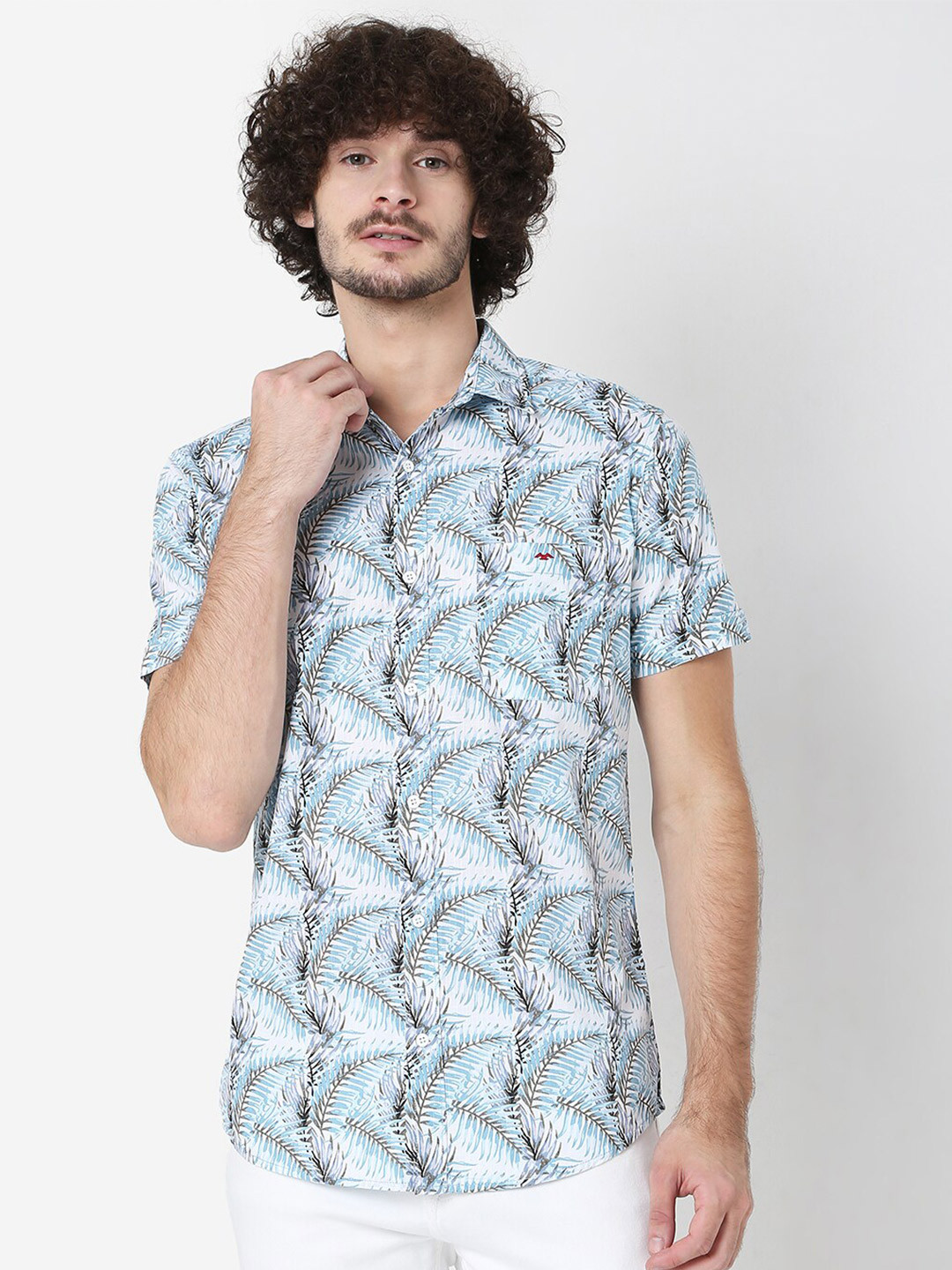 

Mufti Men Blue Classic Slim Fit Printed Cotton Casual Shirt